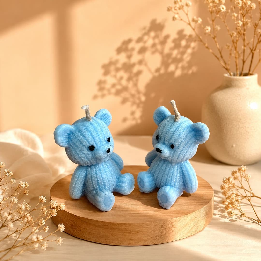 Cute Blue Teddy Bear Candles